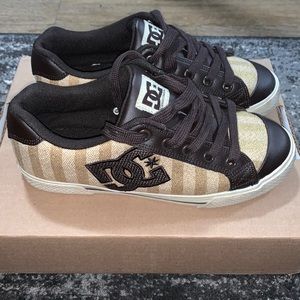 Women’s Size 7 DC Low Top Sneaker Chocolate Brown and Metallic Gold